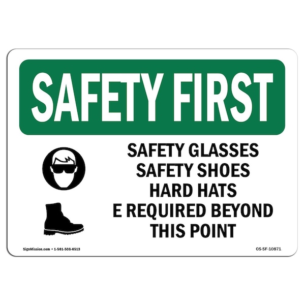 OSHA Sign, Glasses Shoes Hard, 14in X 10in Aluminum, 14" W, 10" H, Landscape
